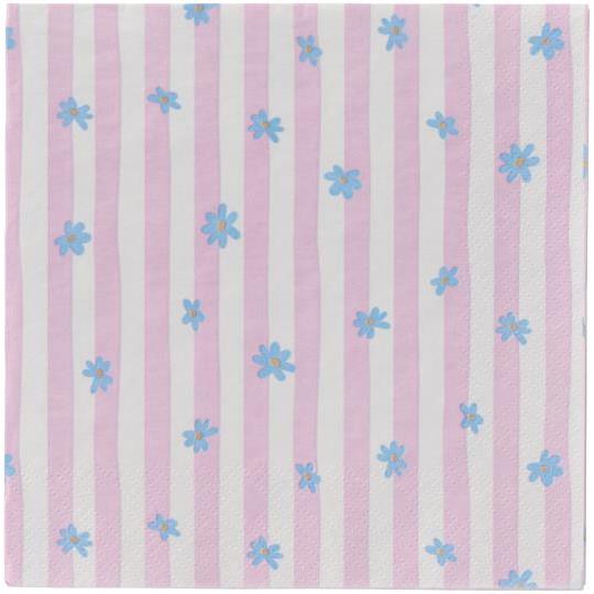 Serviette Blumen und Streifen rosa blau