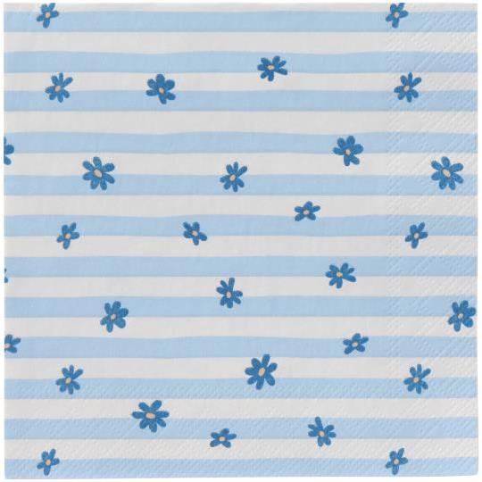 Serviette Blumen und Streifen blau