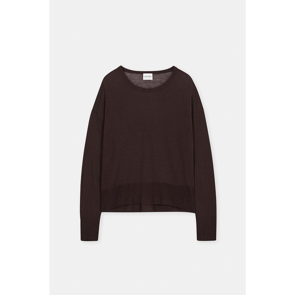 Feinstrick- Wollpullover Mahagony brown
