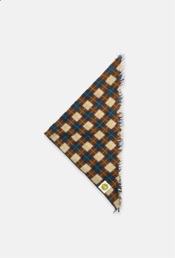 Bandana Karo Cashmere mit Fransen blau/ braun/ beige