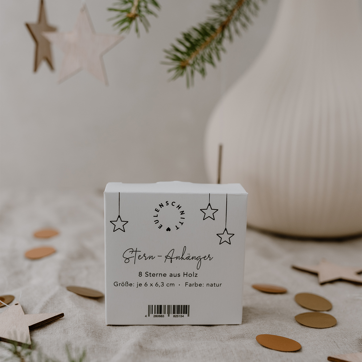 Holzanhänger 8er -  Set Stern natur