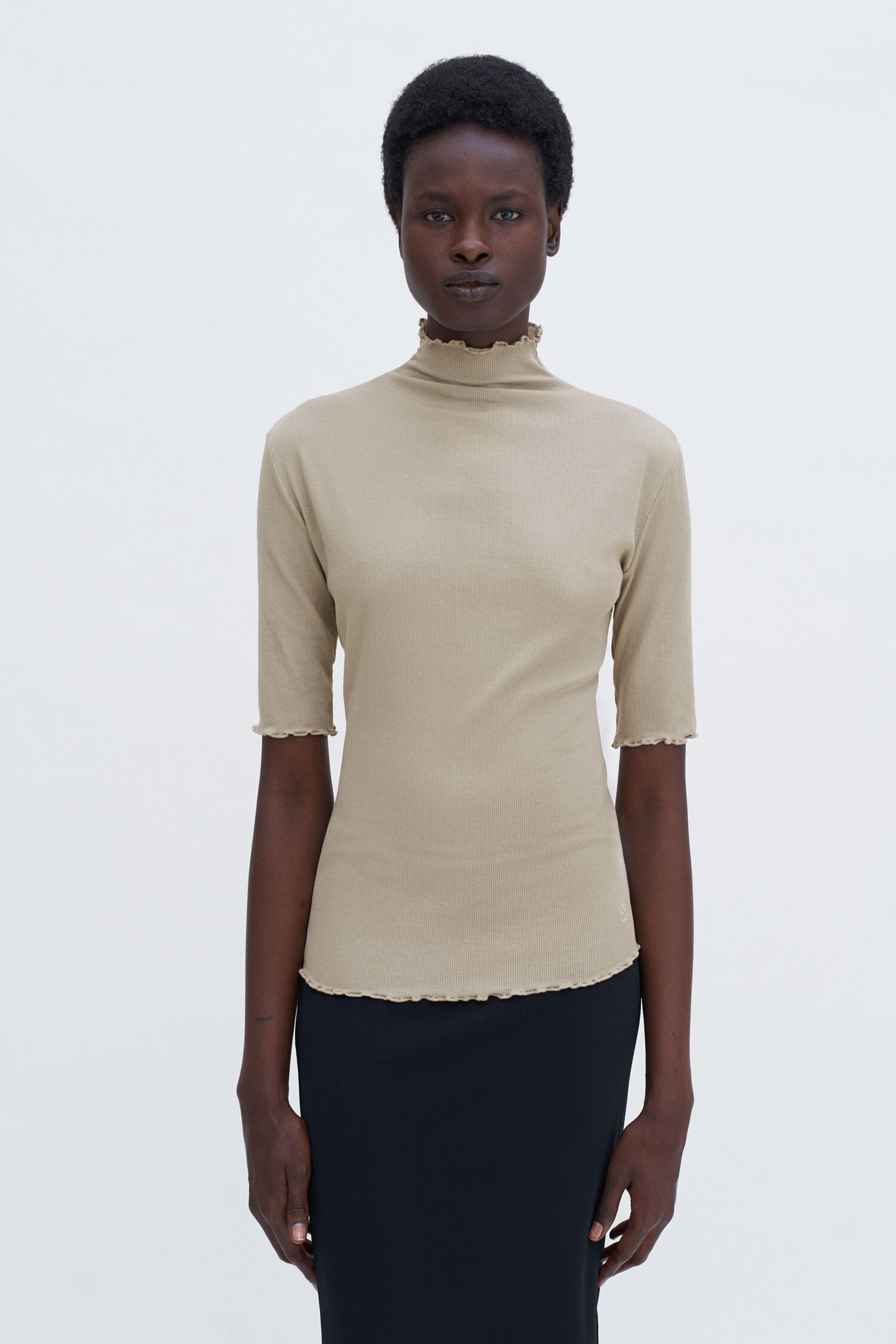 T-Shirt Rib Mock Neck moss grey