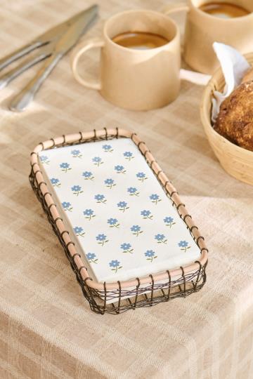 Serviette blau Blumenmotiv