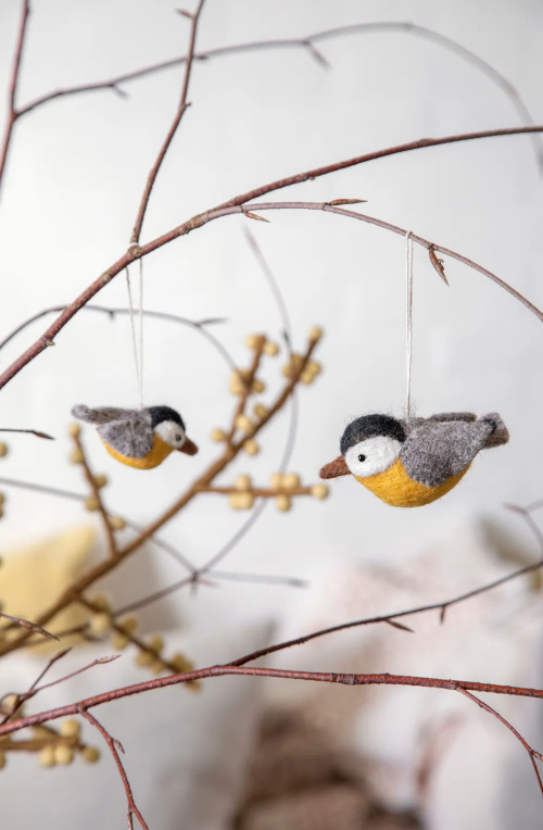 Anhänger Vogel 2er Set gelb