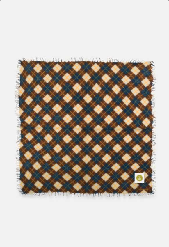 Bandana Karo Cashmere mit Fransen blau/ braun/ beige